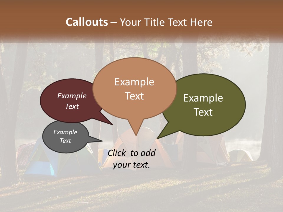 A Group Of Tents In The Woods With A Lake In The Background PowerPoint Template
