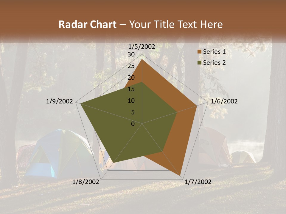 A Group Of Tents In The Woods With A Lake In The Background PowerPoint Template