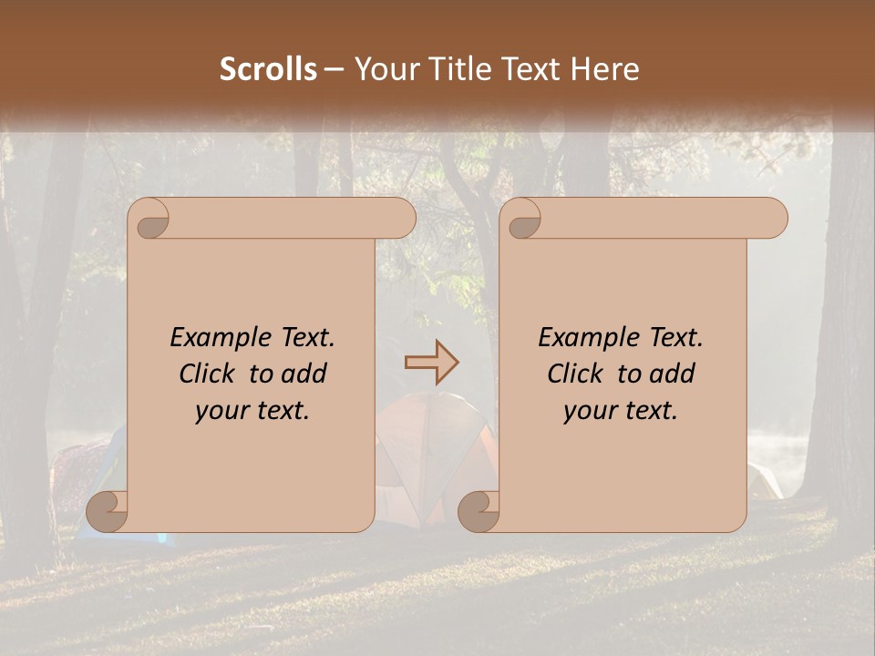 A Group Of Tents In The Woods With A Lake In The Background PowerPoint Template