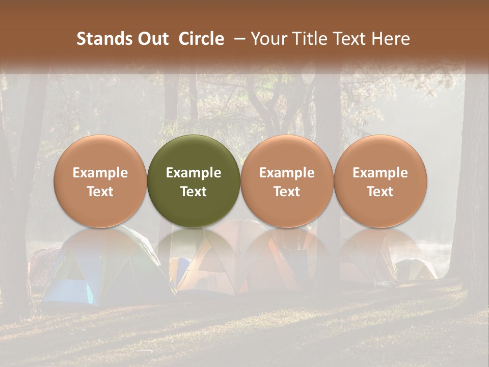 A Group Of Tents In The Woods With A Lake In The Background PowerPoint Template
