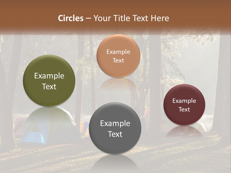 A Group Of Tents In The Woods With A Lake In The Background PowerPoint Template