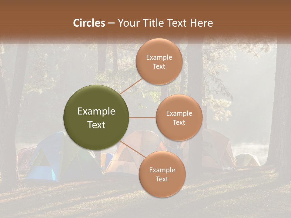 A Group Of Tents In The Woods With A Lake In The Background PowerPoint Template