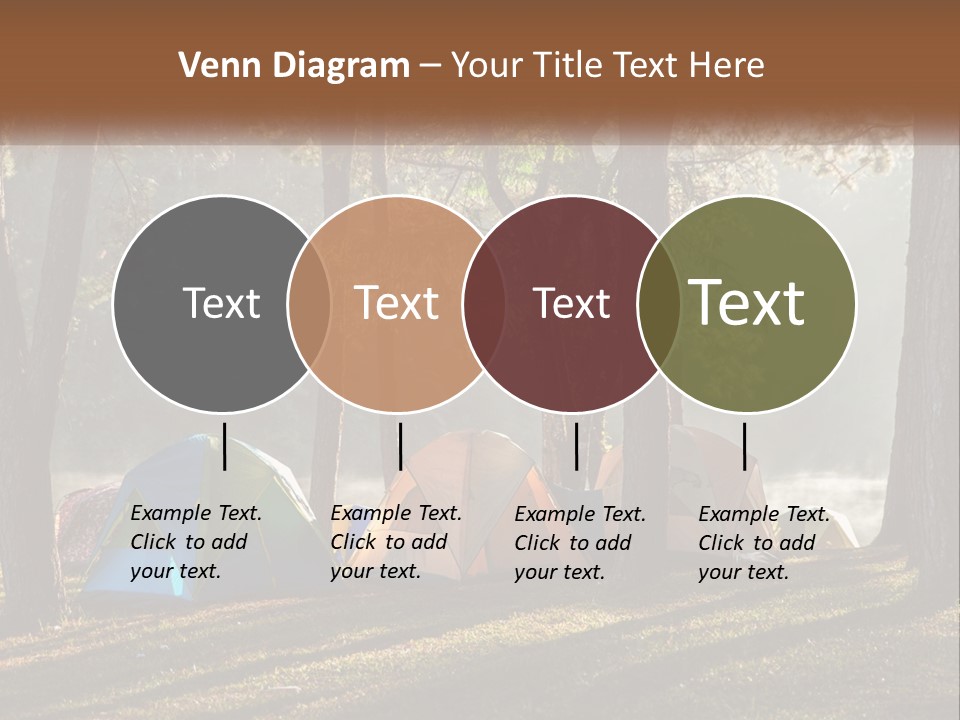 A Group Of Tents In The Woods With A Lake In The Background PowerPoint Template
