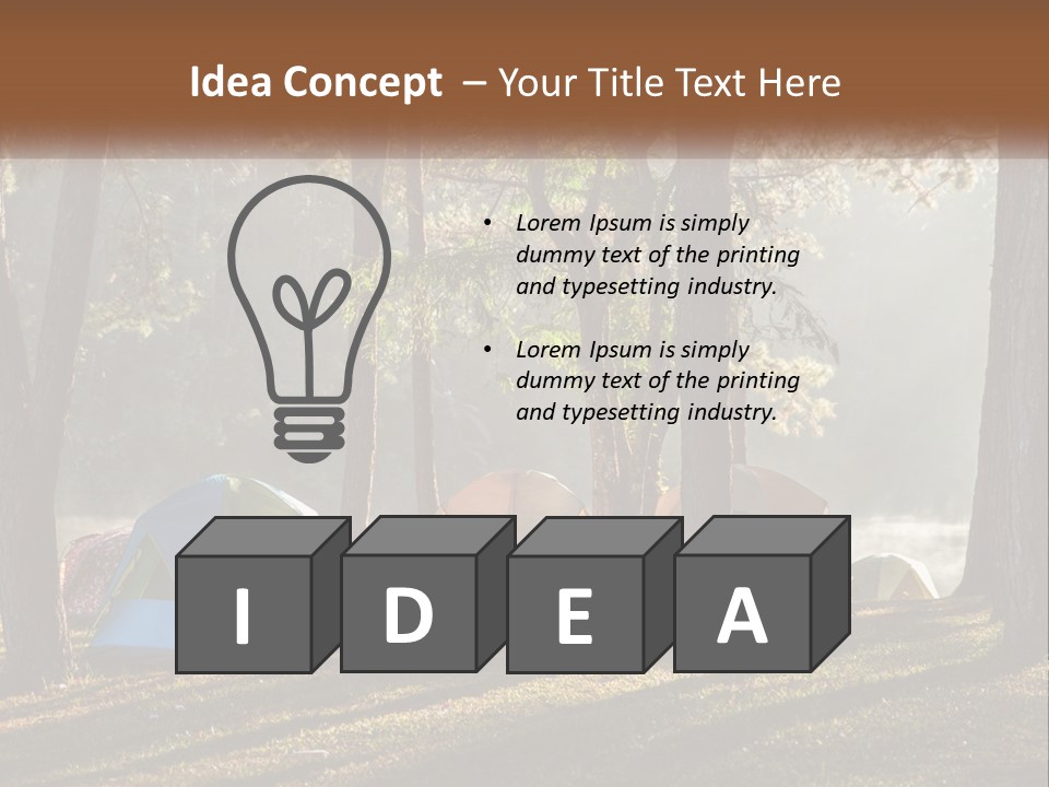 A Group Of Tents In The Woods With A Lake In The Background PowerPoint Template