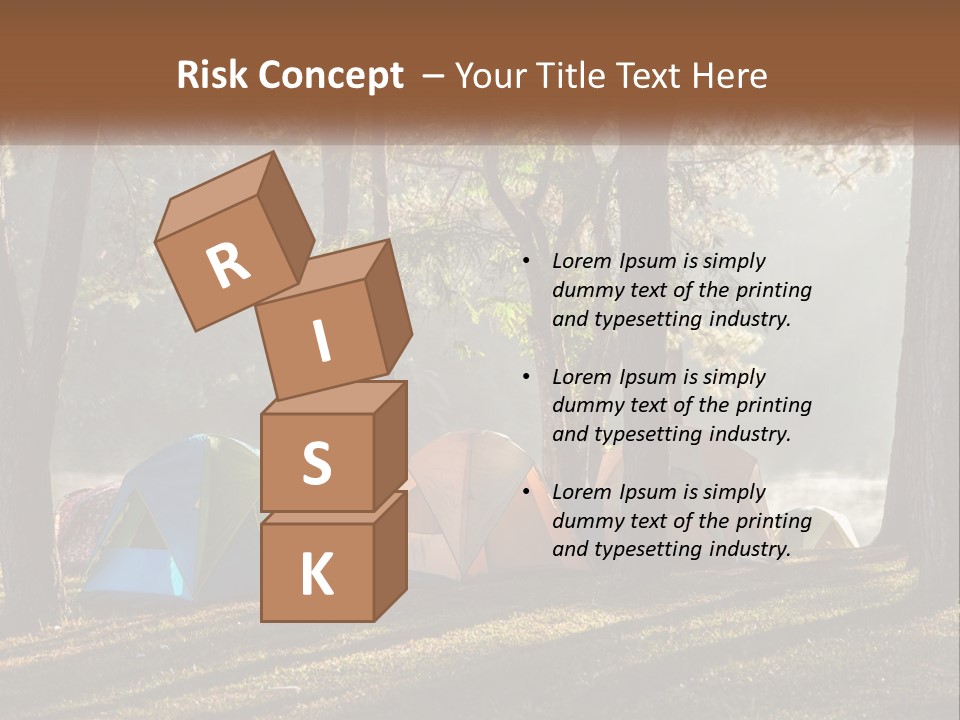 A Group Of Tents In The Woods With A Lake In The Background PowerPoint Template