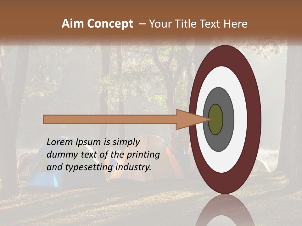 A Group Of Tents In The Woods With A Lake In The Background PowerPoint Template