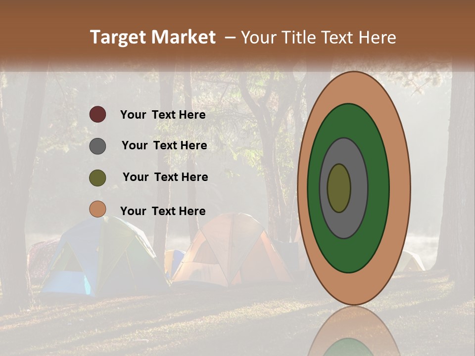 A Group Of Tents In The Woods With A Lake In The Background PowerPoint Template