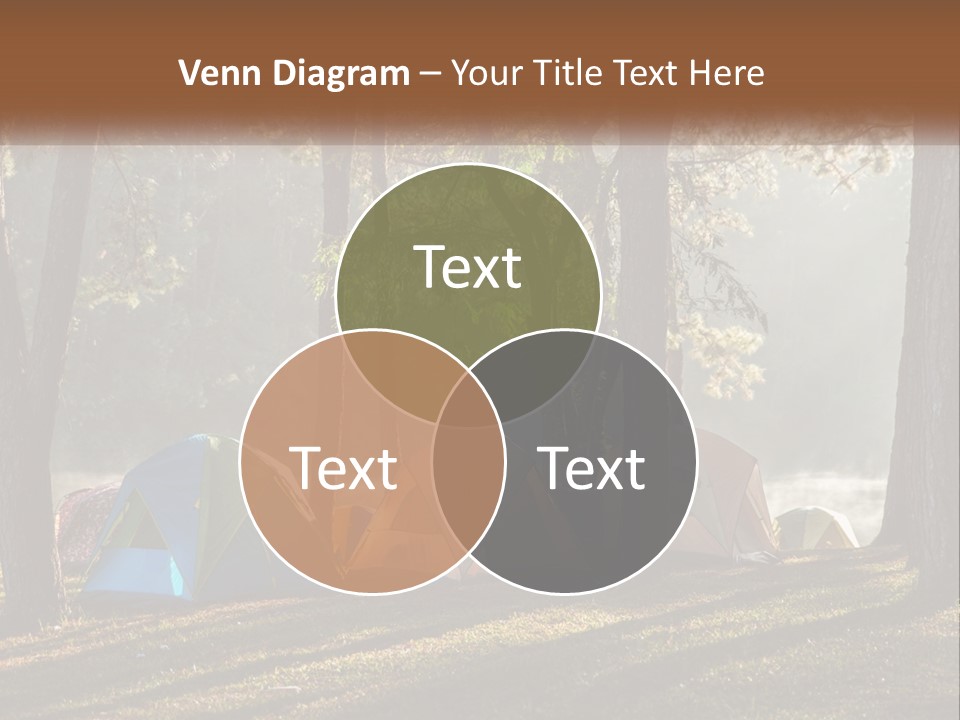 A Group Of Tents In The Woods With A Lake In The Background PowerPoint Template