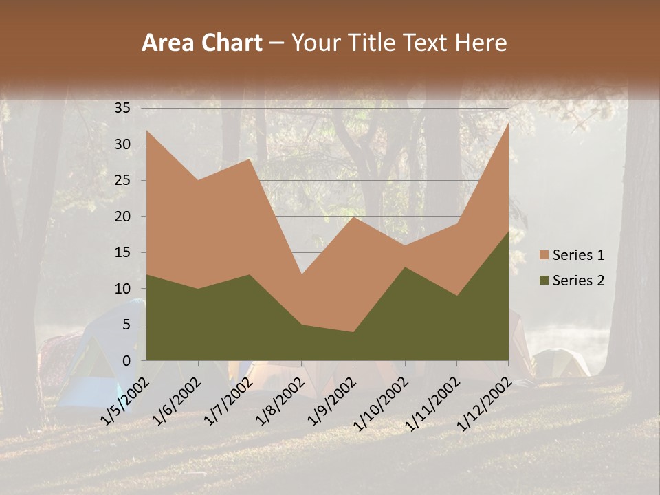 A Group Of Tents In The Woods With A Lake In The Background PowerPoint Template