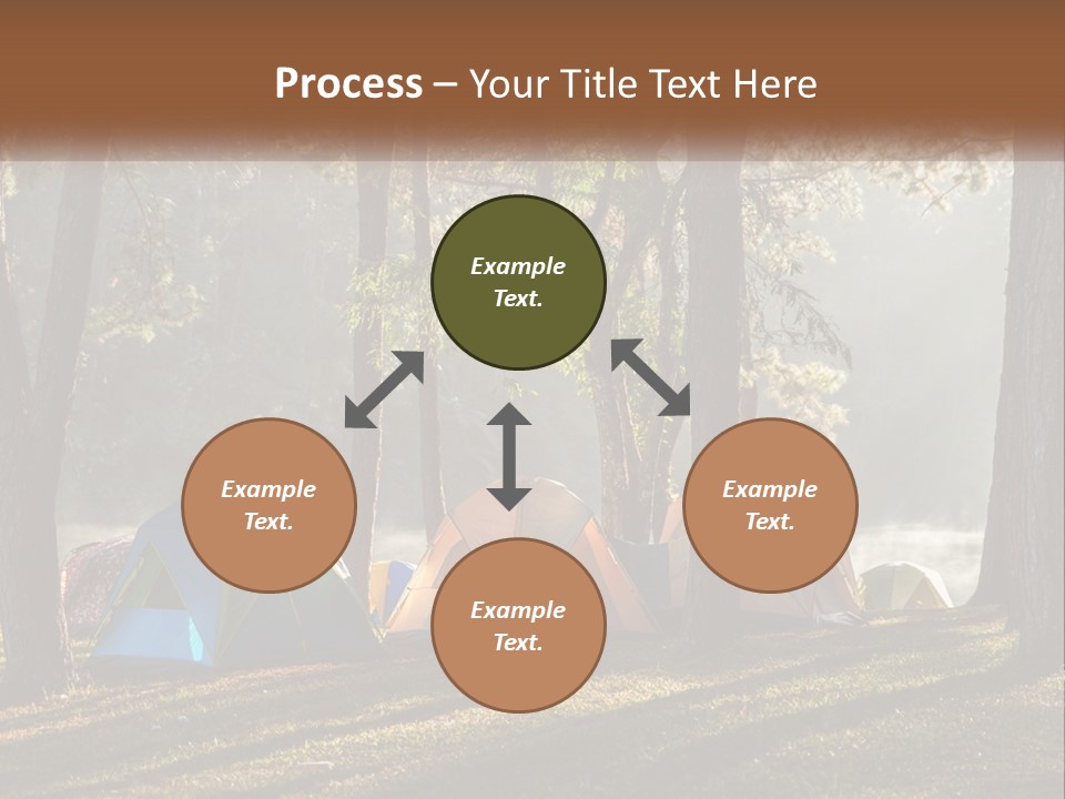 A Group Of Tents In The Woods With A Lake In The Background PowerPoint Template