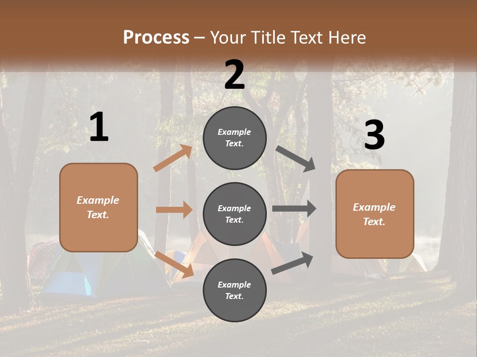 A Group Of Tents In The Woods With A Lake In The Background PowerPoint Template