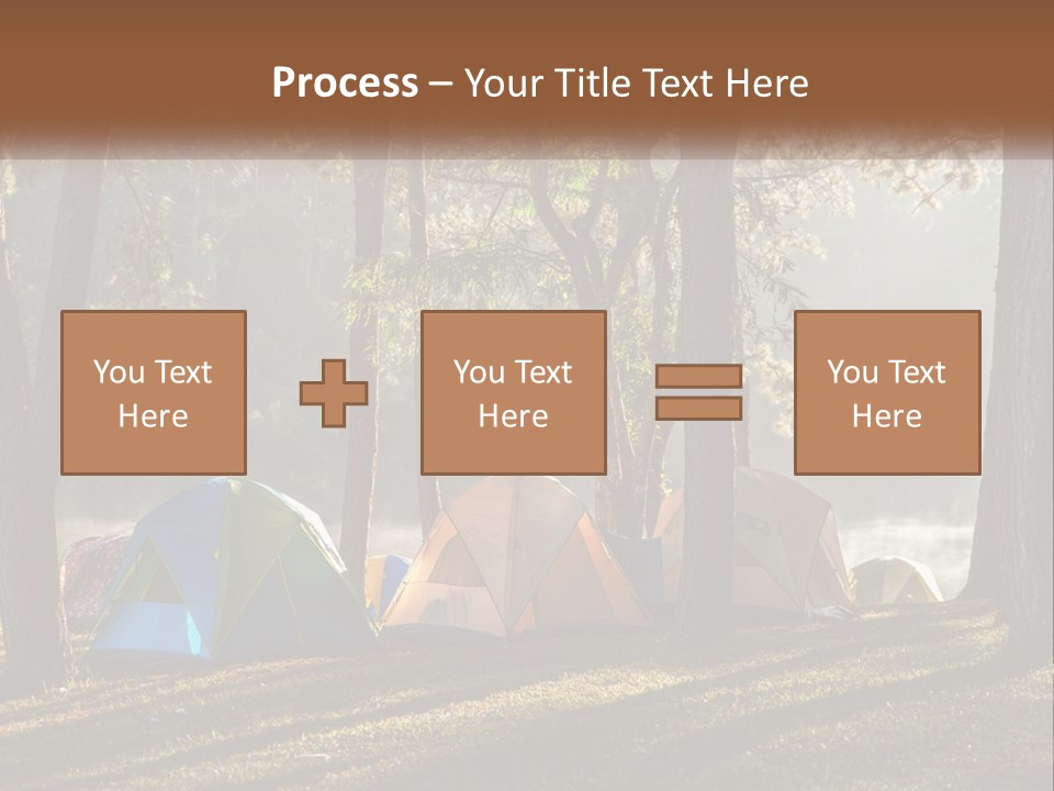 A Group Of Tents In The Woods With A Lake In The Background PowerPoint Template