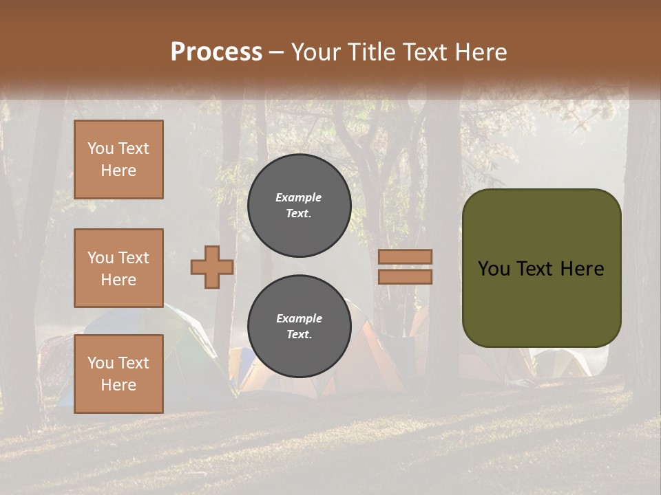 A Group Of Tents In The Woods With A Lake In The Background PowerPoint Template