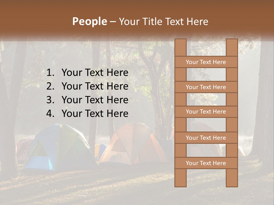 A Group Of Tents In The Woods With A Lake In The Background PowerPoint Template