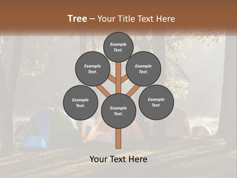 A Group Of Tents In The Woods With A Lake In The Background PowerPoint Template