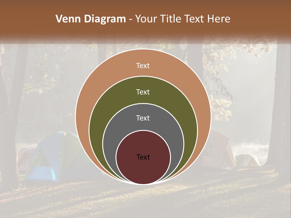 A Group Of Tents In The Woods With A Lake In The Background PowerPoint Template