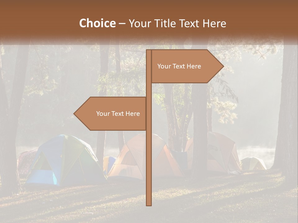 A Group Of Tents In The Woods With A Lake In The Background PowerPoint Template