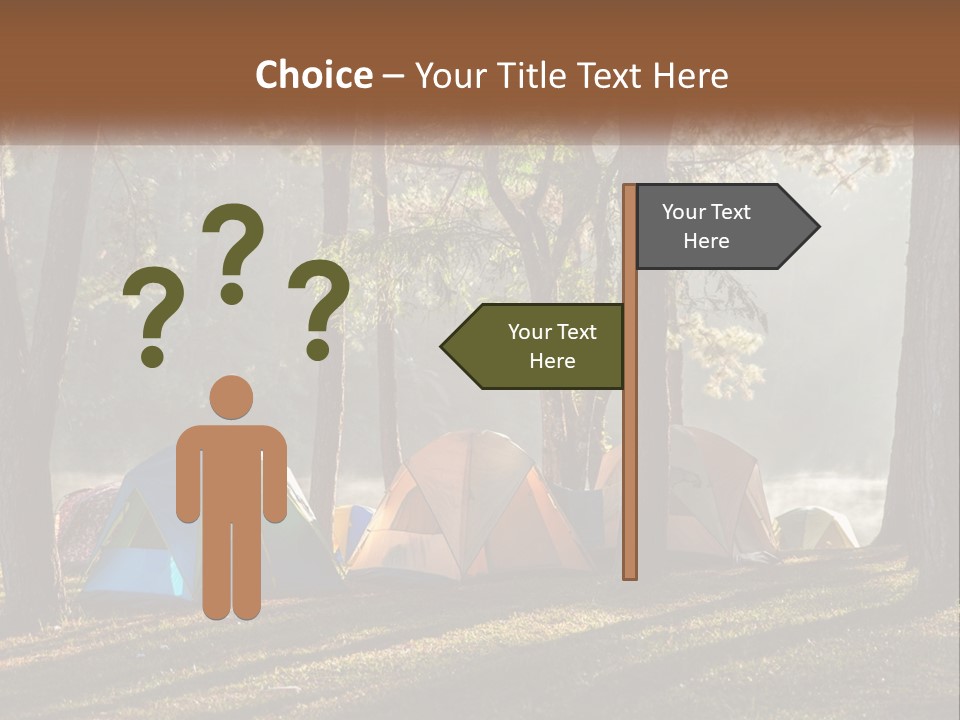A Group Of Tents In The Woods With A Lake In The Background PowerPoint Template
