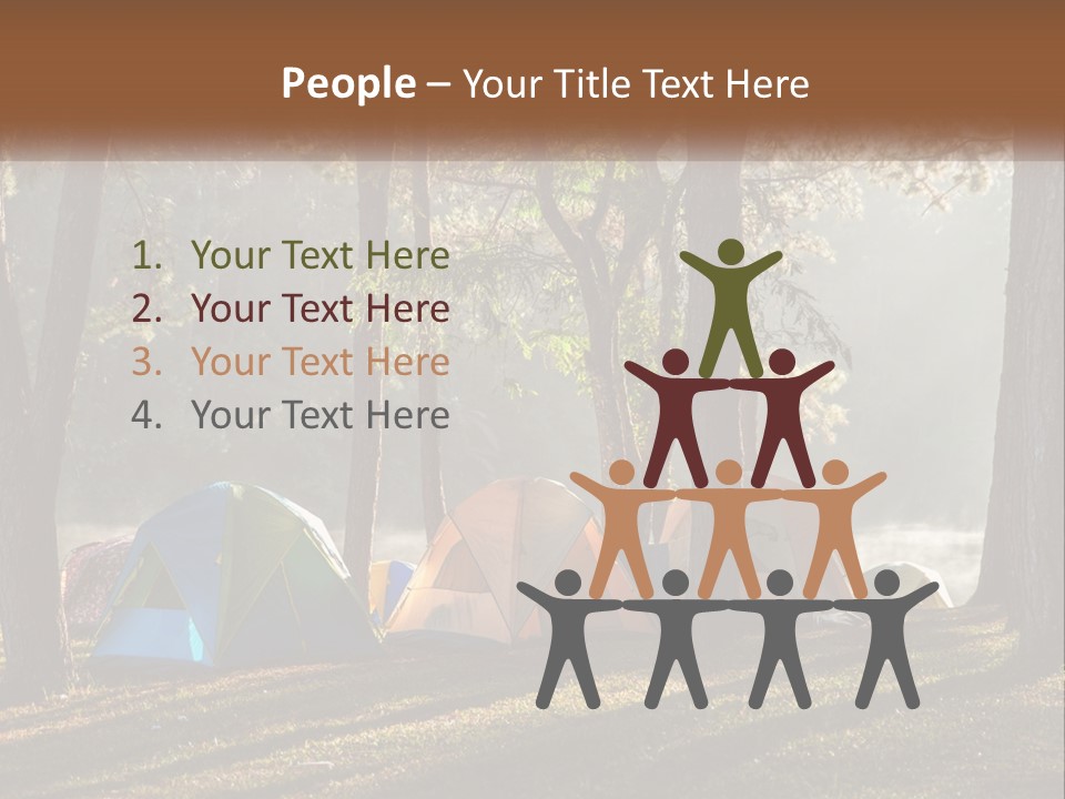 A Group Of Tents In The Woods With A Lake In The Background PowerPoint Template