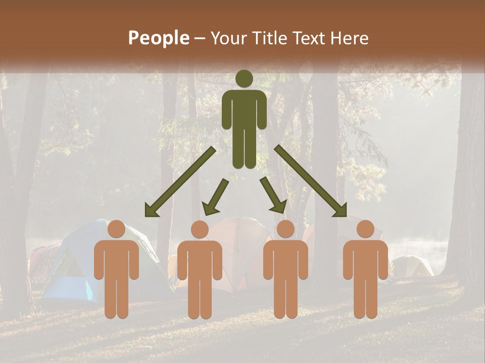 A Group Of Tents In The Woods With A Lake In The Background PowerPoint Template