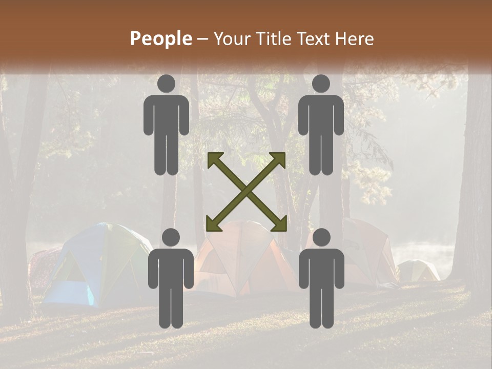 A Group Of Tents In The Woods With A Lake In The Background PowerPoint Template