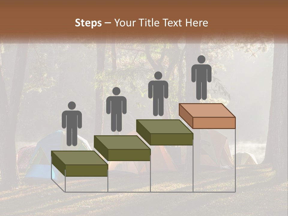 A Group Of Tents In The Woods With A Lake In The Background PowerPoint Template