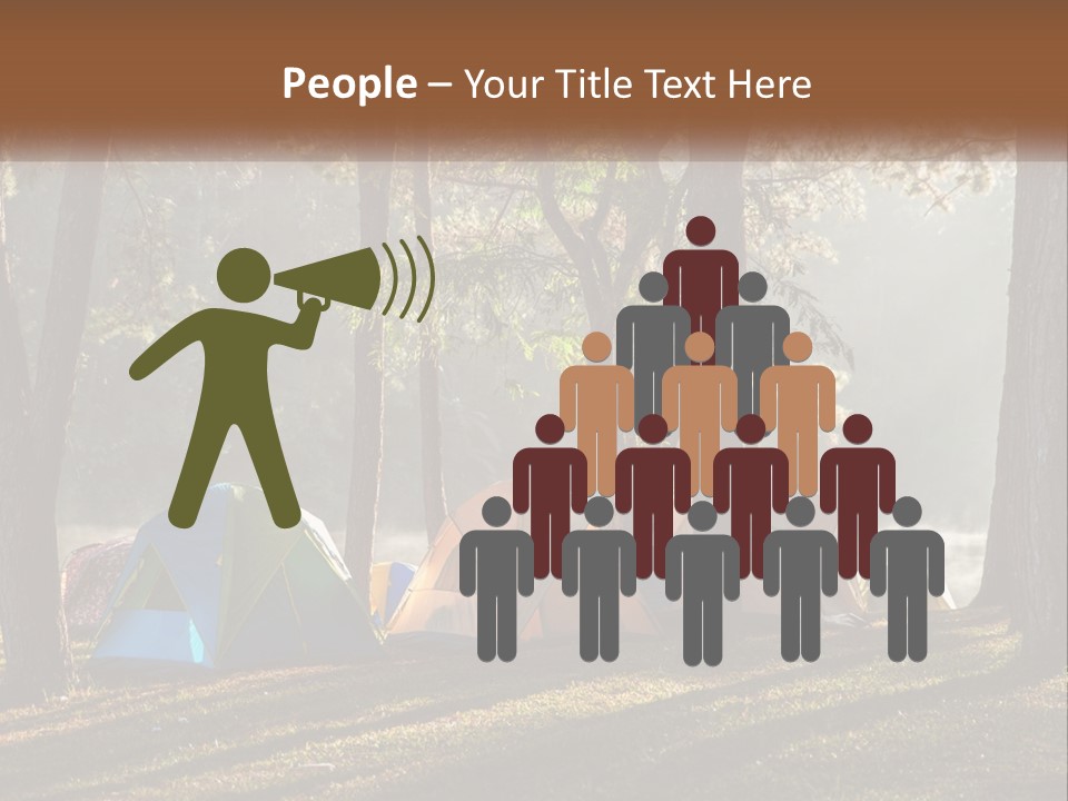 A Group Of Tents In The Woods With A Lake In The Background PowerPoint Template
