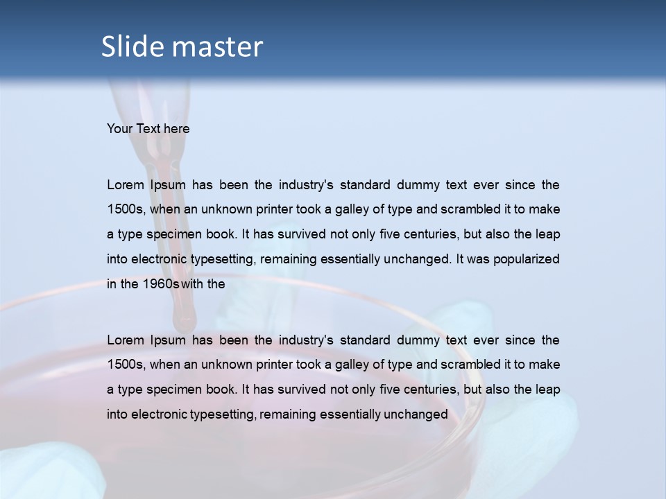 A Red Liquid In A Bowl With Gloves On It PowerPoint Template