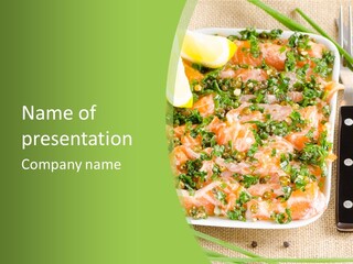 A Plate Of Food On A Table With A Knife And Fork PowerPoint Template
