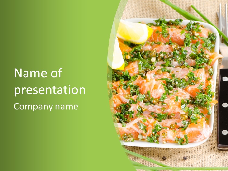 A Plate Of Food On A Table With A Knife And Fork PowerPoint Template