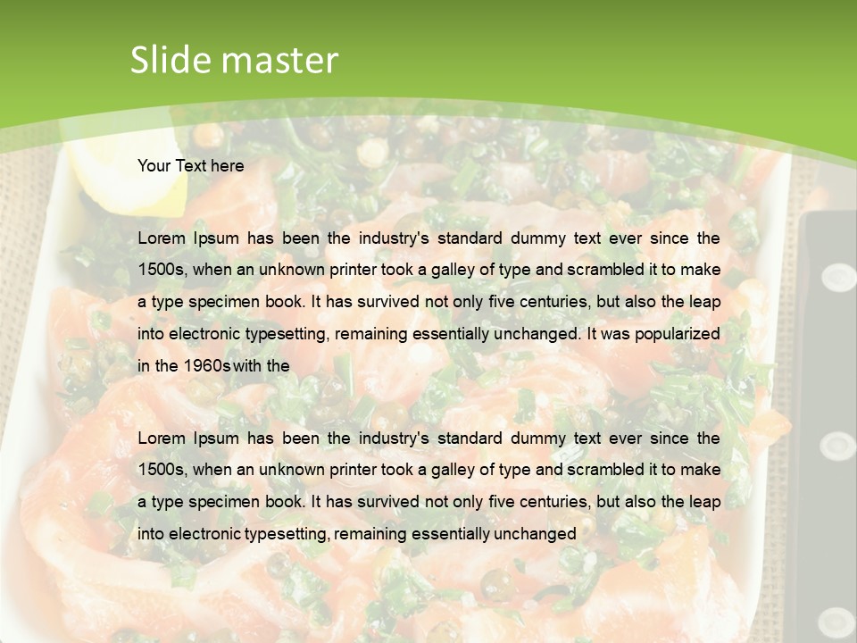 A Plate Of Food On A Table With A Knife And Fork PowerPoint Template