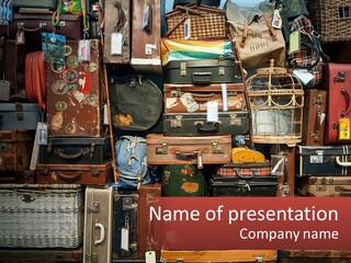 A Pile Of Suitcases With A Name Of Presentation PowerPoint Template