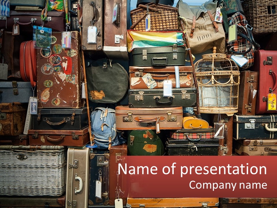 A Pile Of Suitcases With A Name Of Presentation PowerPoint Template