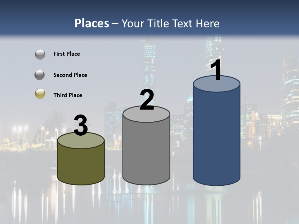 A City At Night With The Lights Of Skyscrapers Reflected In The Water PowerPoint Template