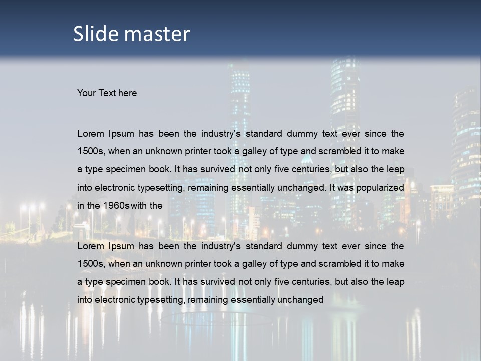 A City At Night With The Lights Of Skyscrapers Reflected In The Water PowerPoint Template