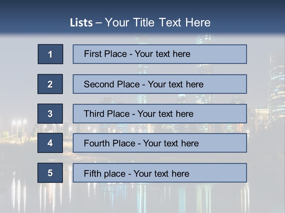 A City At Night With The Lights Of Skyscrapers Reflected In The Water PowerPoint Template