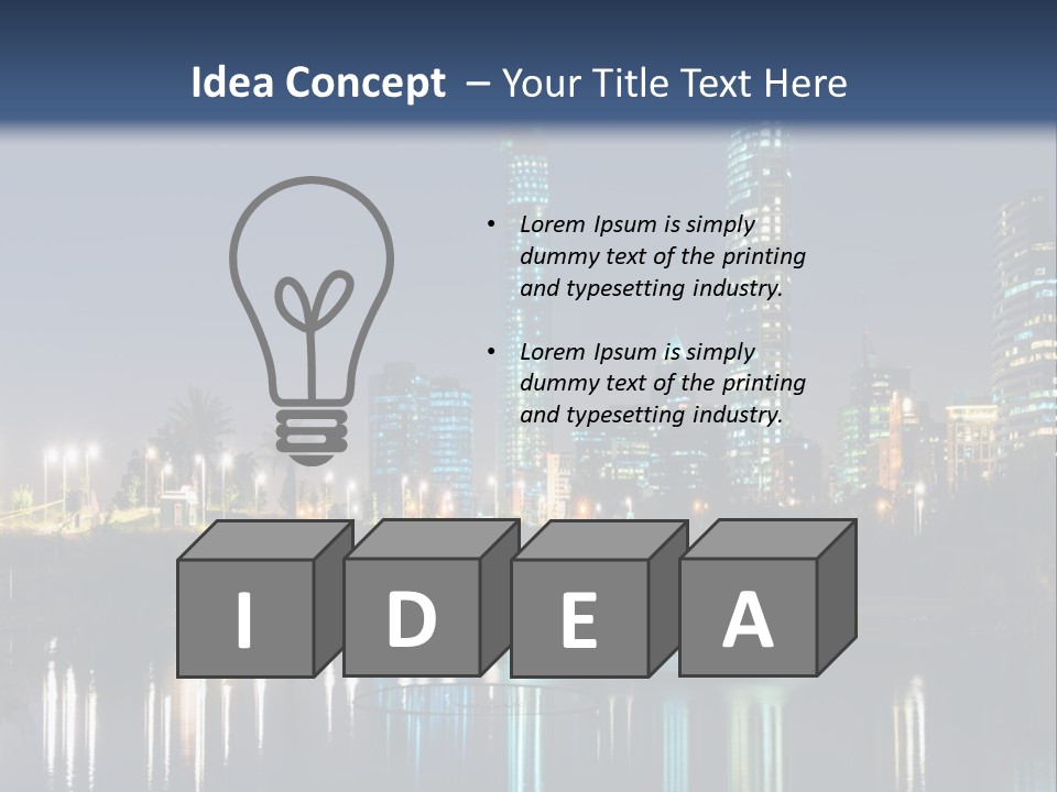 A City At Night With The Lights Of Skyscrapers Reflected In The Water PowerPoint Template