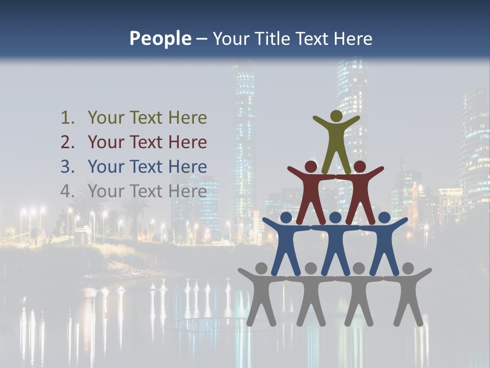 A City At Night With The Lights Of Skyscrapers Reflected In The Water PowerPoint Template