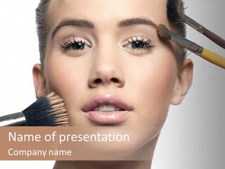 A Woman With Makeup Brushes On Her Face PowerPoint Template