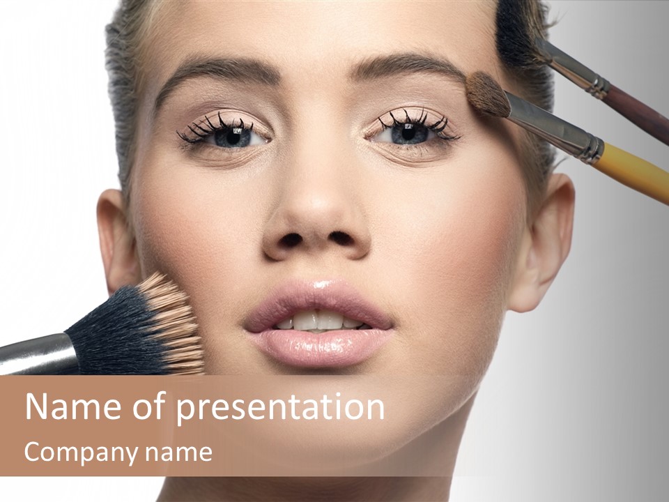 A Woman With Makeup Brushes On Her Face PowerPoint Template