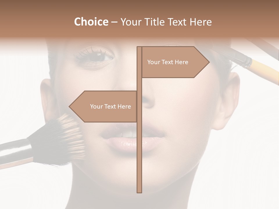 A Woman With Makeup Brushes On Her Face PowerPoint Template
