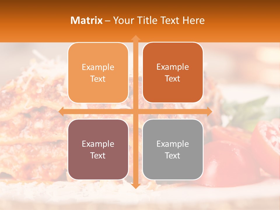 A Plate With Lasagna And Tomatoes On It PowerPoint Template