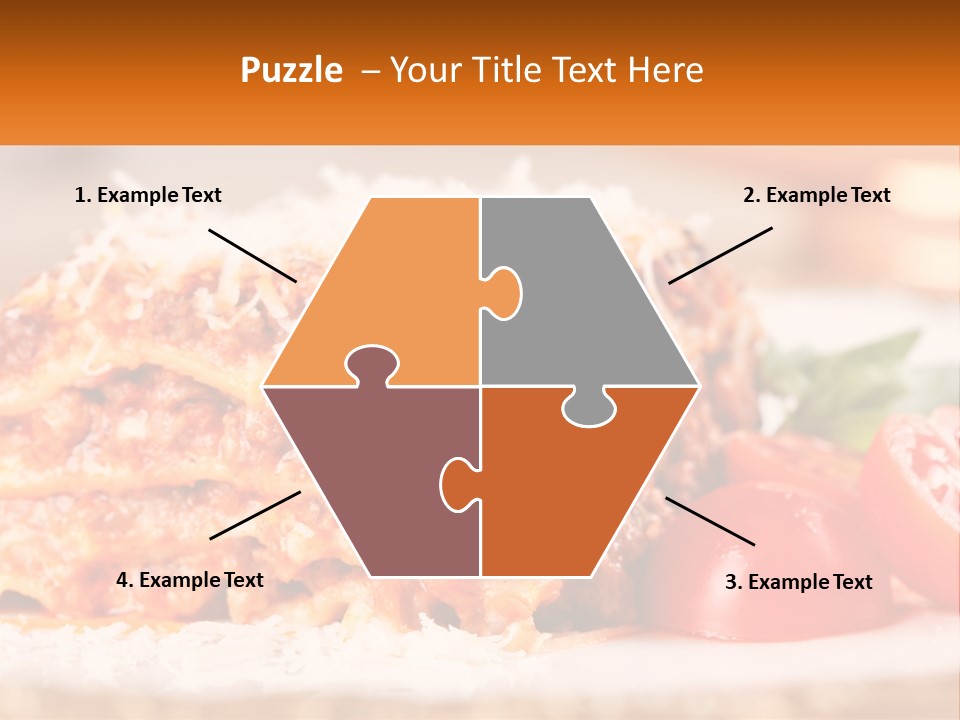 A Plate With Lasagna And Tomatoes On It PowerPoint Template