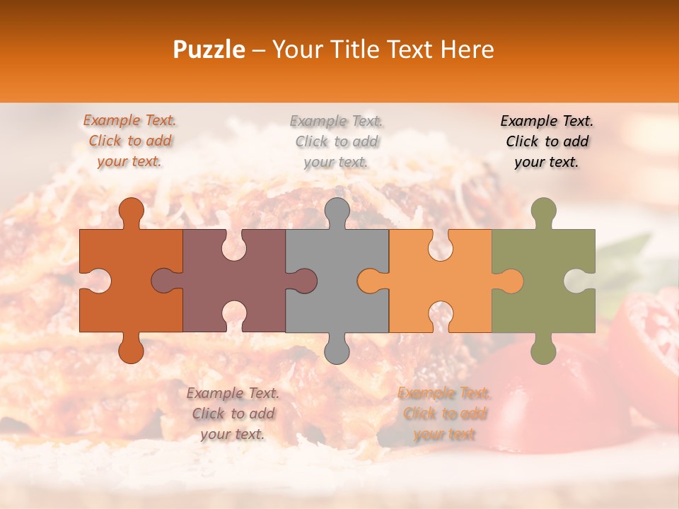 A Plate With Lasagna And Tomatoes On It PowerPoint Template