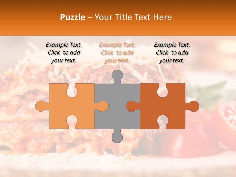 A Plate With Lasagna And Tomatoes On It PowerPoint Template