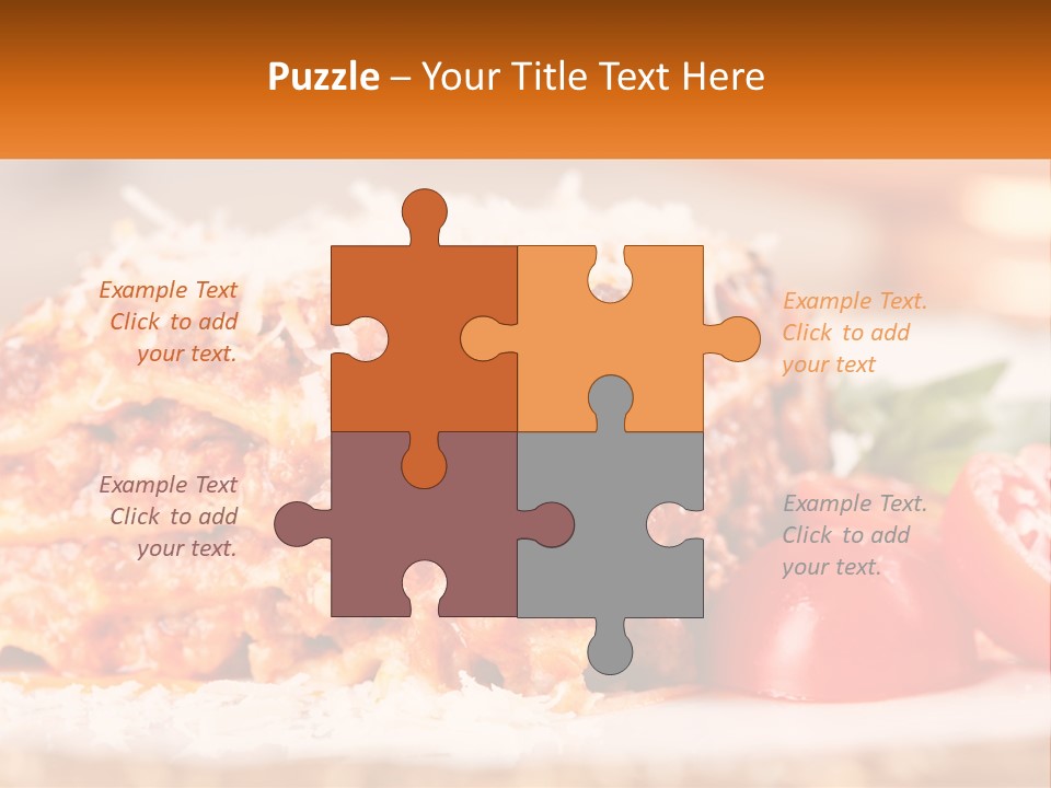 A Plate With Lasagna And Tomatoes On It PowerPoint Template