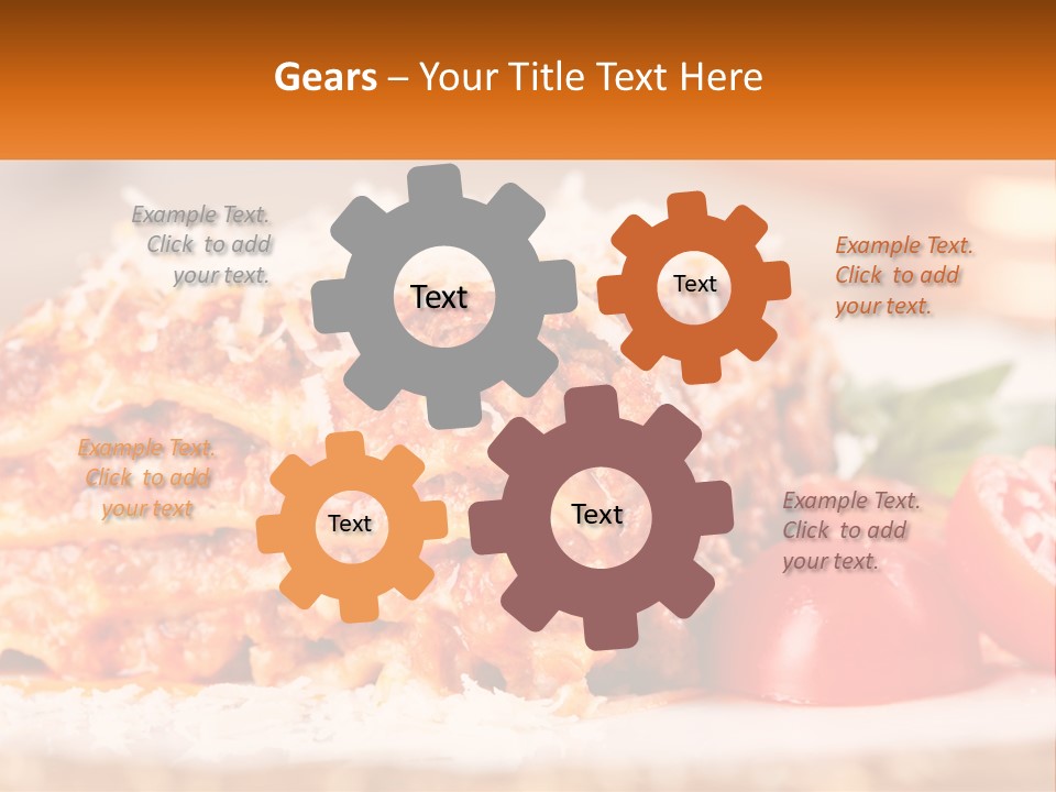 A Plate With Lasagna And Tomatoes On It PowerPoint Template