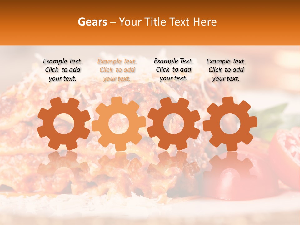 A Plate With Lasagna And Tomatoes On It PowerPoint Template