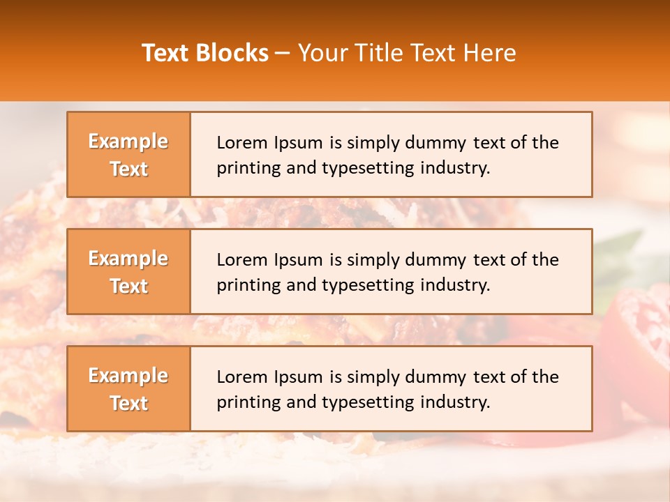 A Plate With Lasagna And Tomatoes On It PowerPoint Template