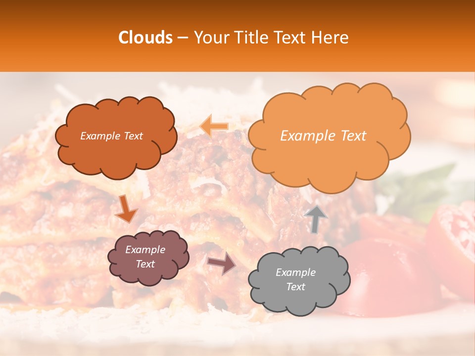 A Plate With Lasagna And Tomatoes On It PowerPoint Template
